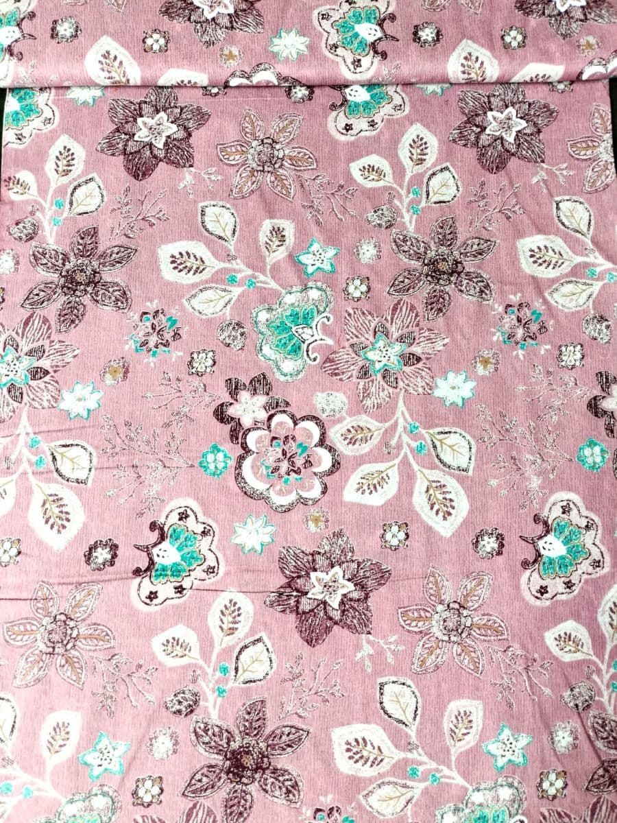 "Mauve Blossom" Floral Print Fabric with Teal Accents