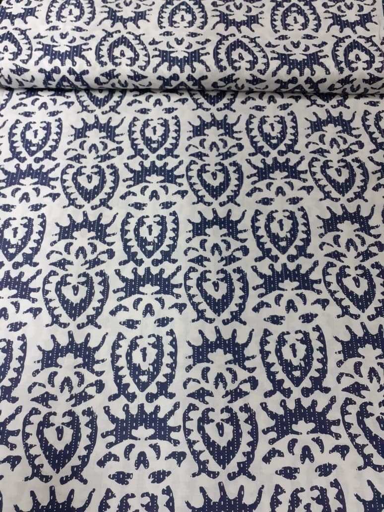 Indigo Blue Block-Print Tribal Pattern Cotton Fabric