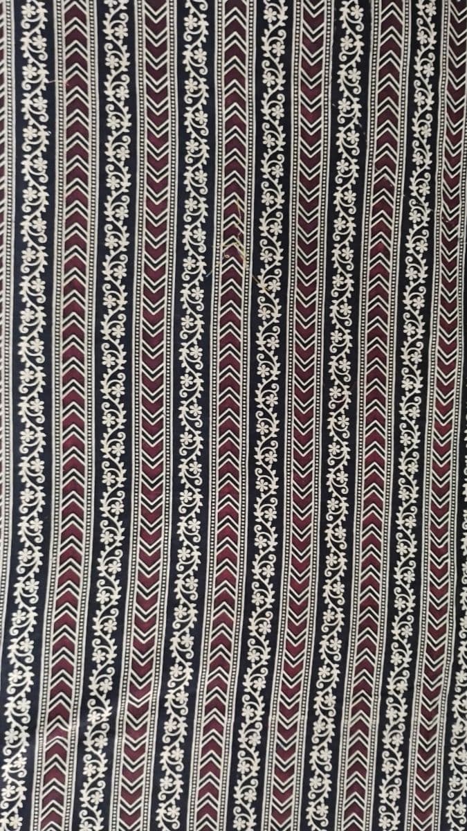 Bold Contrast Vertical Stripe Fabric - Maroon, Black & Cream Floral
