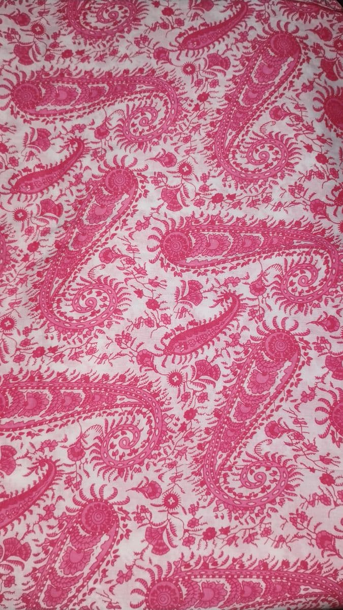 Hot Pink & White Hand-Block Printed Cotton Paisley Fabric
