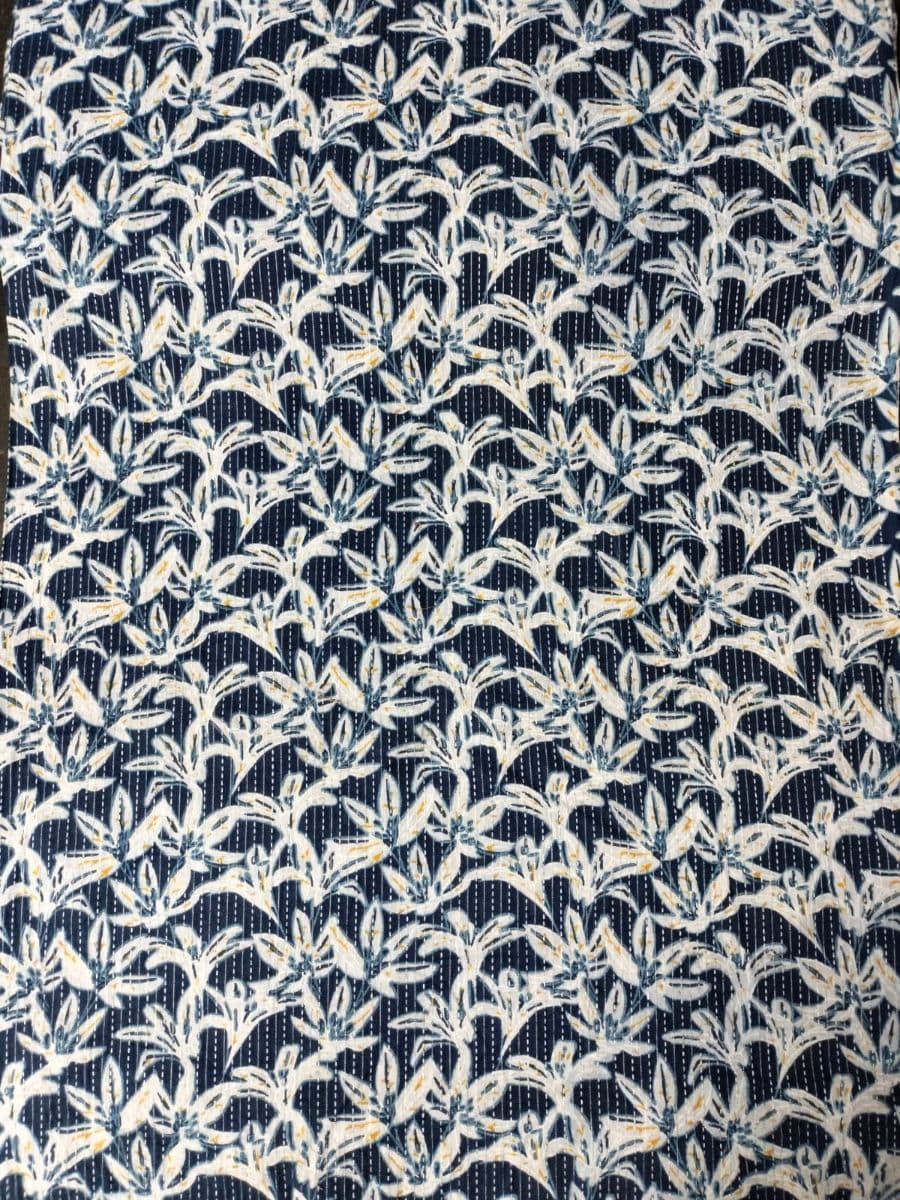 Sashiko-Style Leaf Print Febric