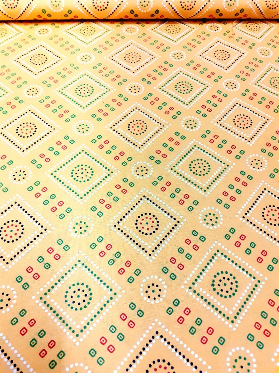 Bright Yellow Bandhani Style Dot Print Cotton Fabric