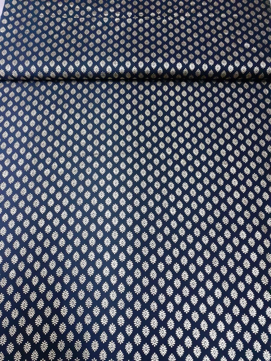 Luxury Deep Blue and Gold Woven Brocade Fabric