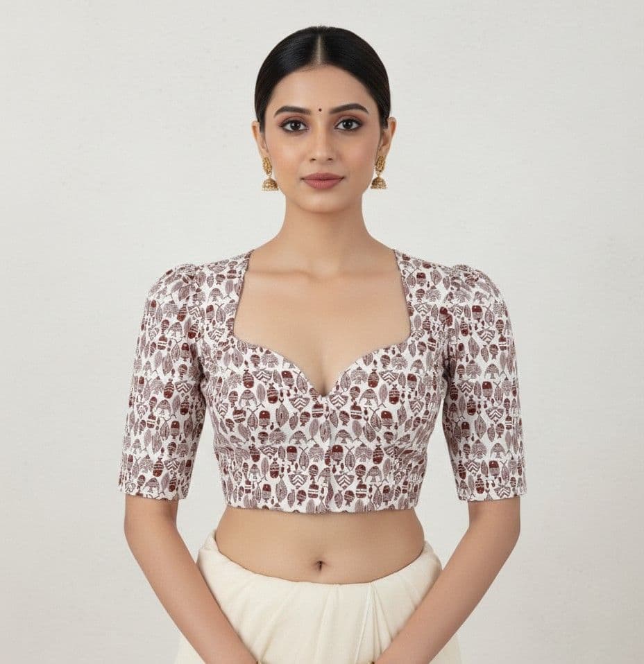 Artisan Print Sweetheart Neck Blouse