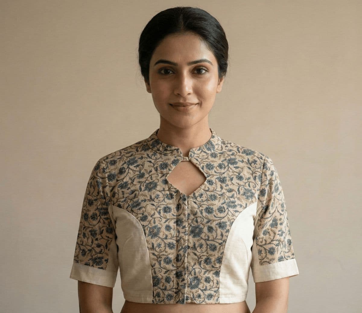 Indigo Floral Panel Princess Cut Blouse